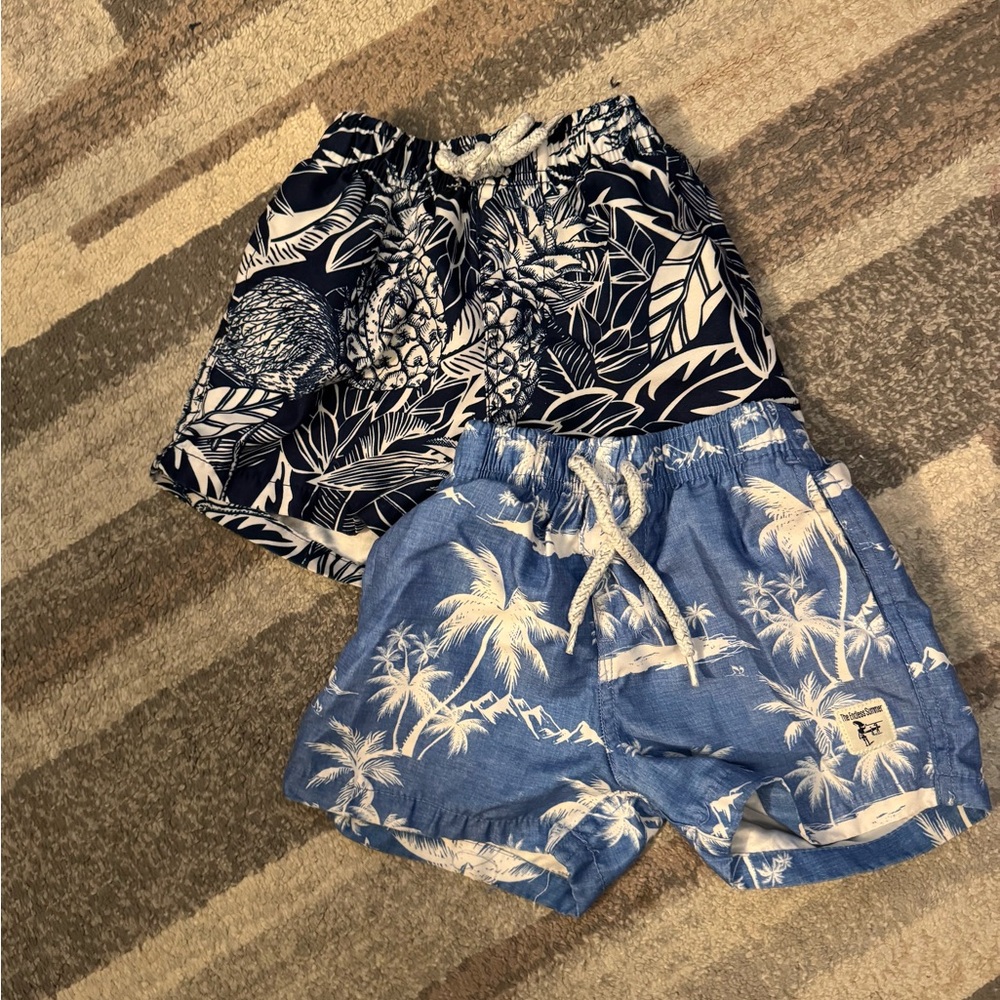 Vintage Summer Tropical Print Swim Shorts Set